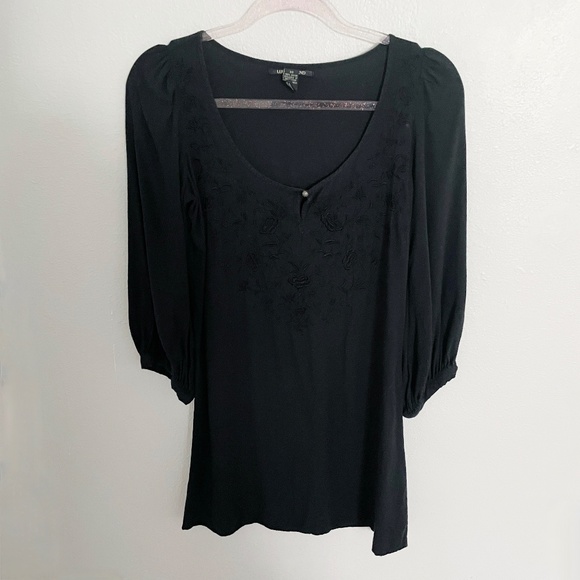 Lucky Brand Black Floral Embroidered Mini Dress - Picture 3 of 11